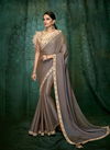 Mouse Grey Latest Designer Fancy Party Wear Dual Tone Silk Georgette Zari And Cord Embroidery Handwork Heavy Saree Collection 5405